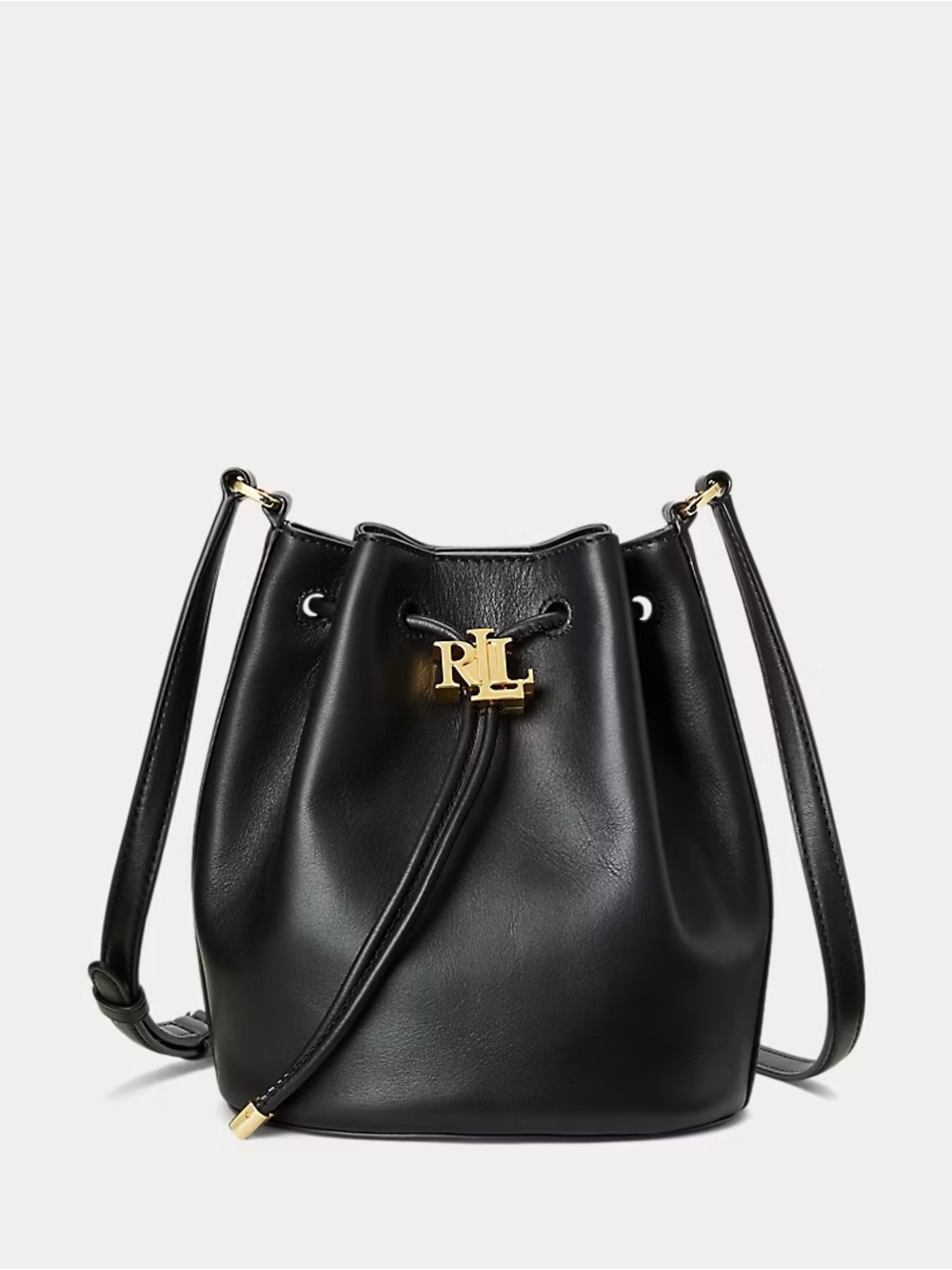 Ralph Lauren Black Leather Andie Drawstring Bucket Bag